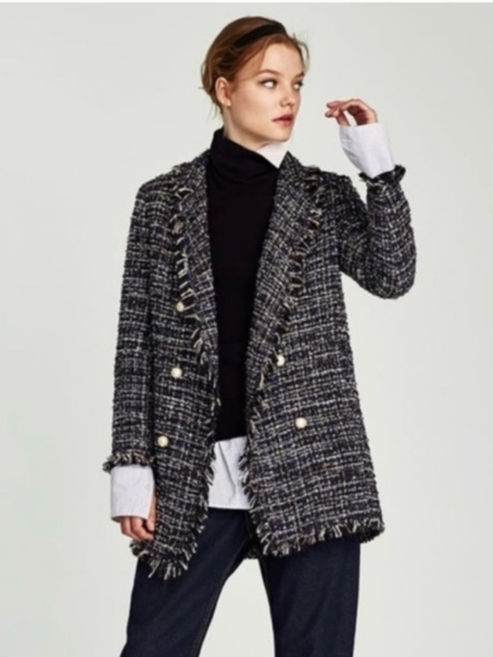 Zara Fantasy Tweed Double-Breasted Jacket